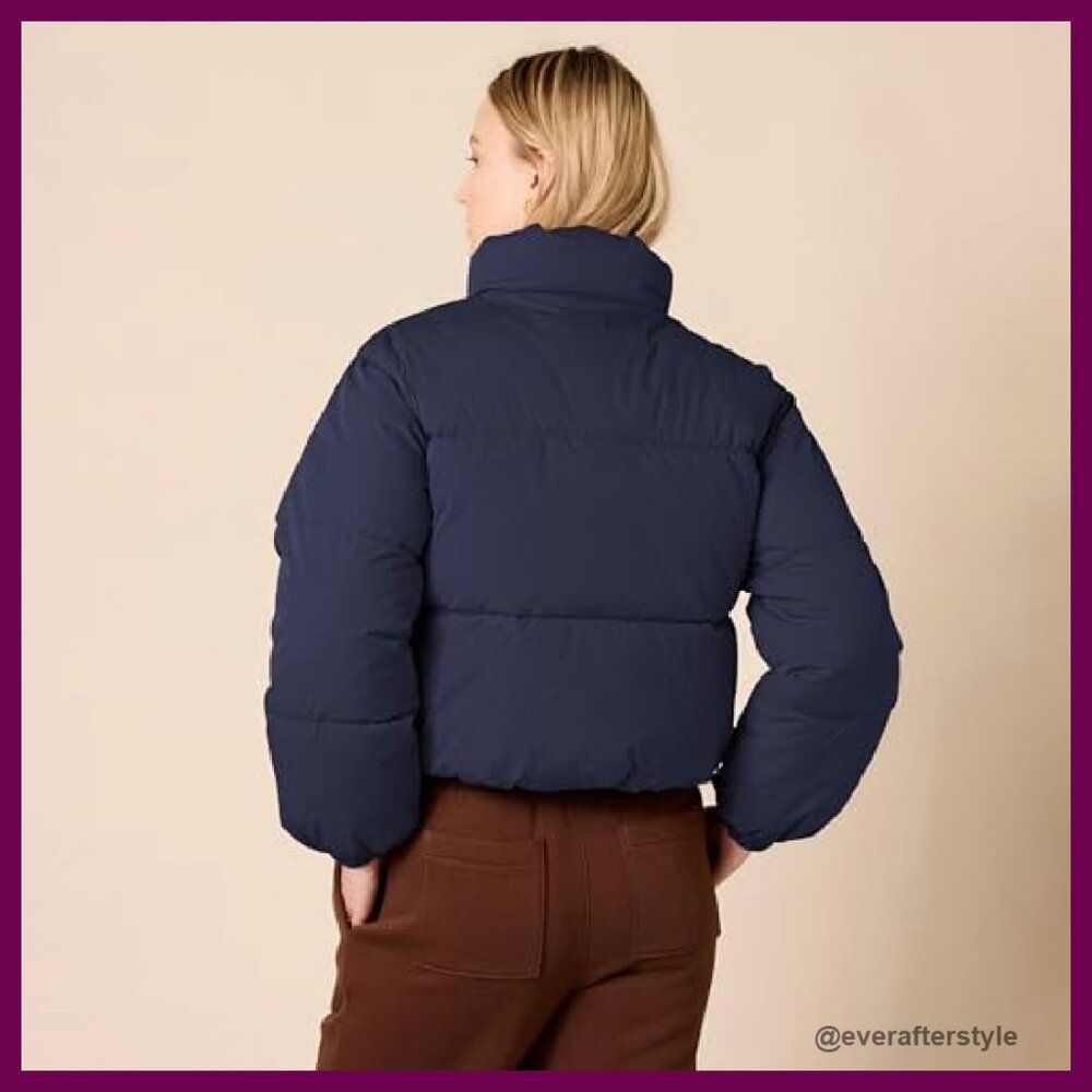 Cropped Full-Zip Puffer Jacket Quilted Matte Sher… - image 4